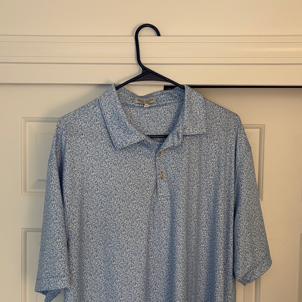 Peter Millar Men's XL Blue Patterned Summer Comfort Polo